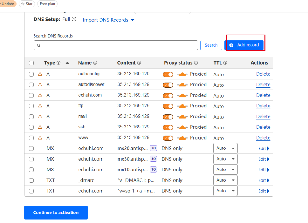 Cloudflare cdn添加记录